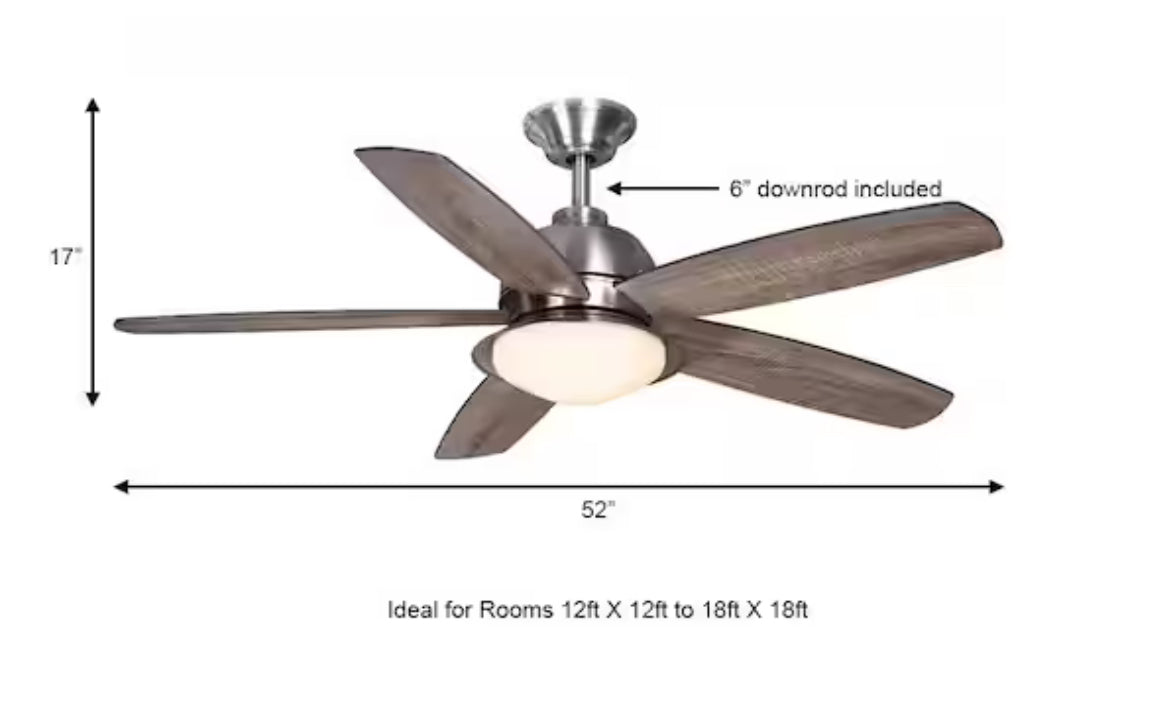 Ackerly 52 in. Indoor/Covered Outdoor LED Brushed Nickel Ceiling Fan with Light Kit and Remote Control