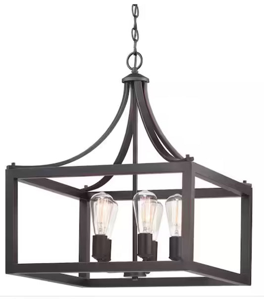 Boswell Quarter 20 in. 5-Light Distressed Black Farmhouse Pendant for Kitchen or Entryway