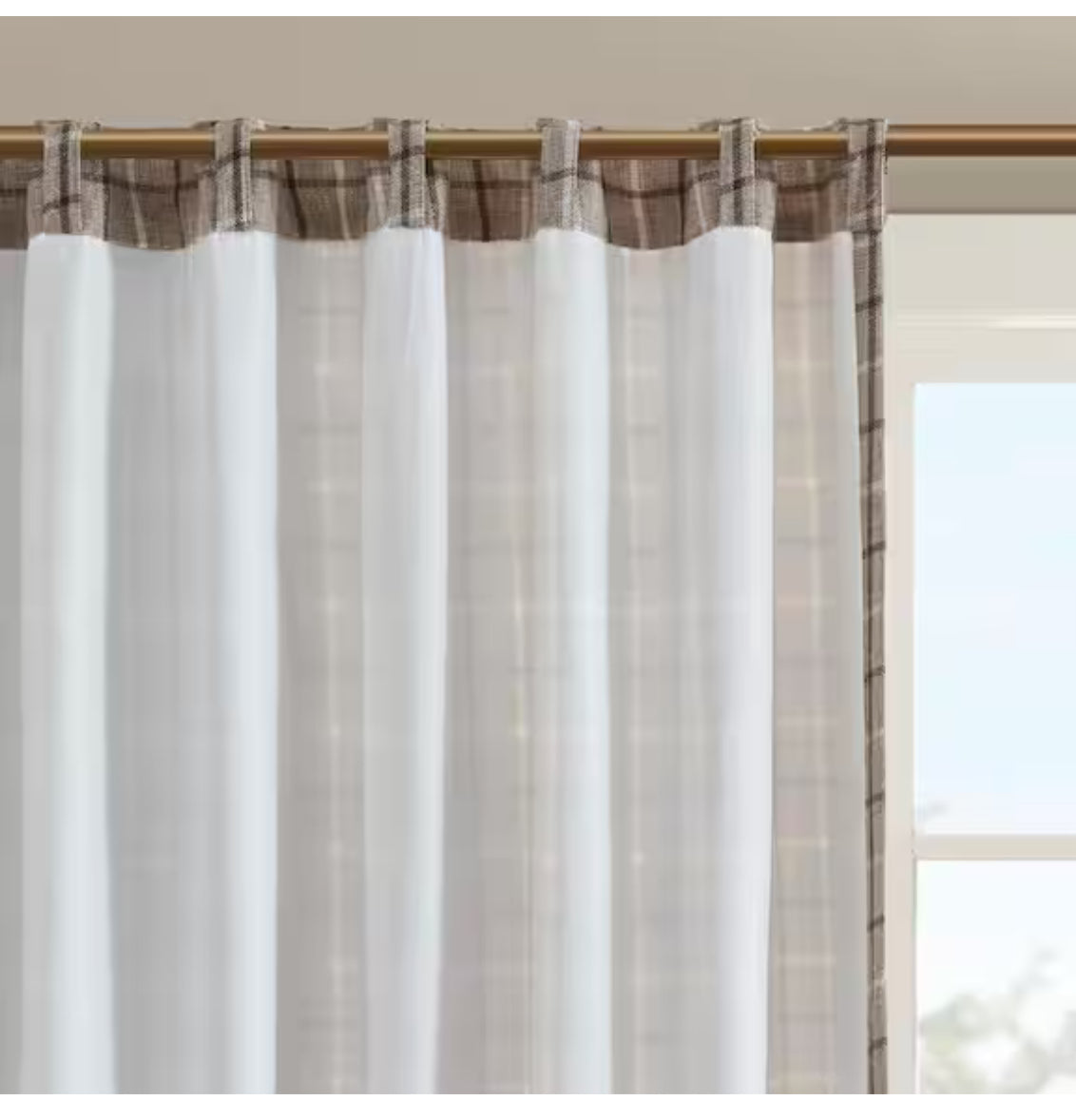 Salford Brown 50 in. W x 84 in. L Plaid Rod Pocket and Back Tab Curtain with Fleece Lining