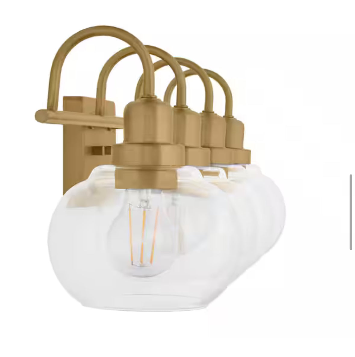 Halyn 31-3/8 in. 4-Light Vintage Brass Industrial Bathroom Vanity Light with Clear Glass Shades