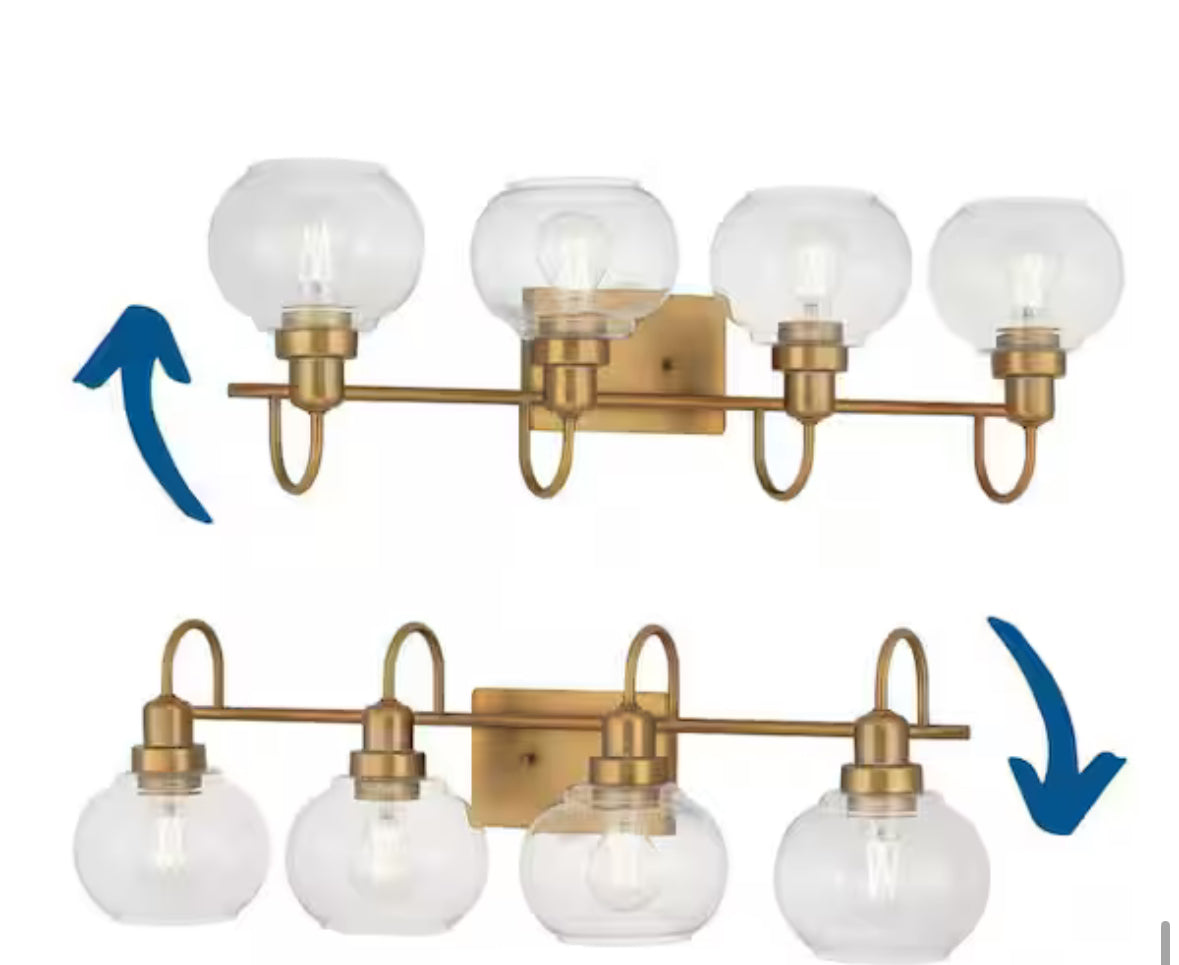 Halyn 31-3/8 in. 4-Light Vintage Brass Industrial Bathroom Vanity Light with Clear Glass Shades