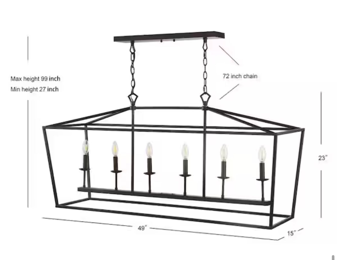 Pagoda 49 in. 6-Bulb Oil Rubbed Bronze Farmhouse Lantern Metal LED Pendant