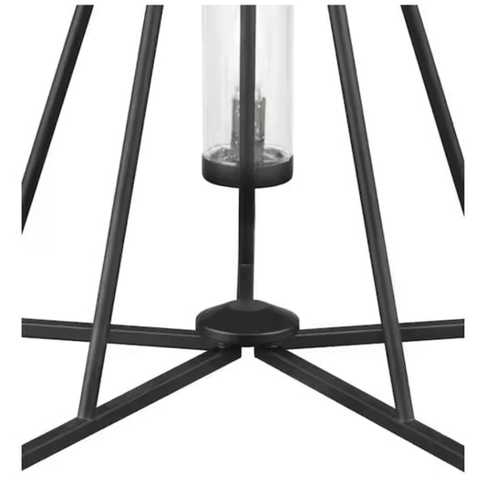 Bainbridge 24 in. 5-Light Black Outdoor Urban Industrial Chandelier with Clear Seeded Glass Shades