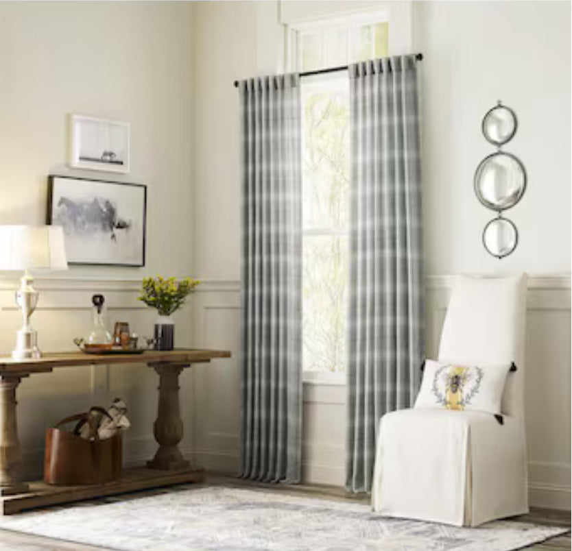 allen + roth 84-in Grey Plaid Light Filtering Back Tab Single Curtain Panel