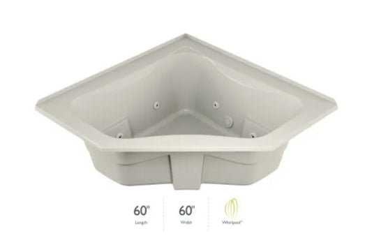 Jacuzzi 60" x 60" Signature Corner Whirlpool Bathtub with 6 Jets, Air Controls, RapidHeat Water Heater, Center Drain, Tiling Flange, and Right Pump