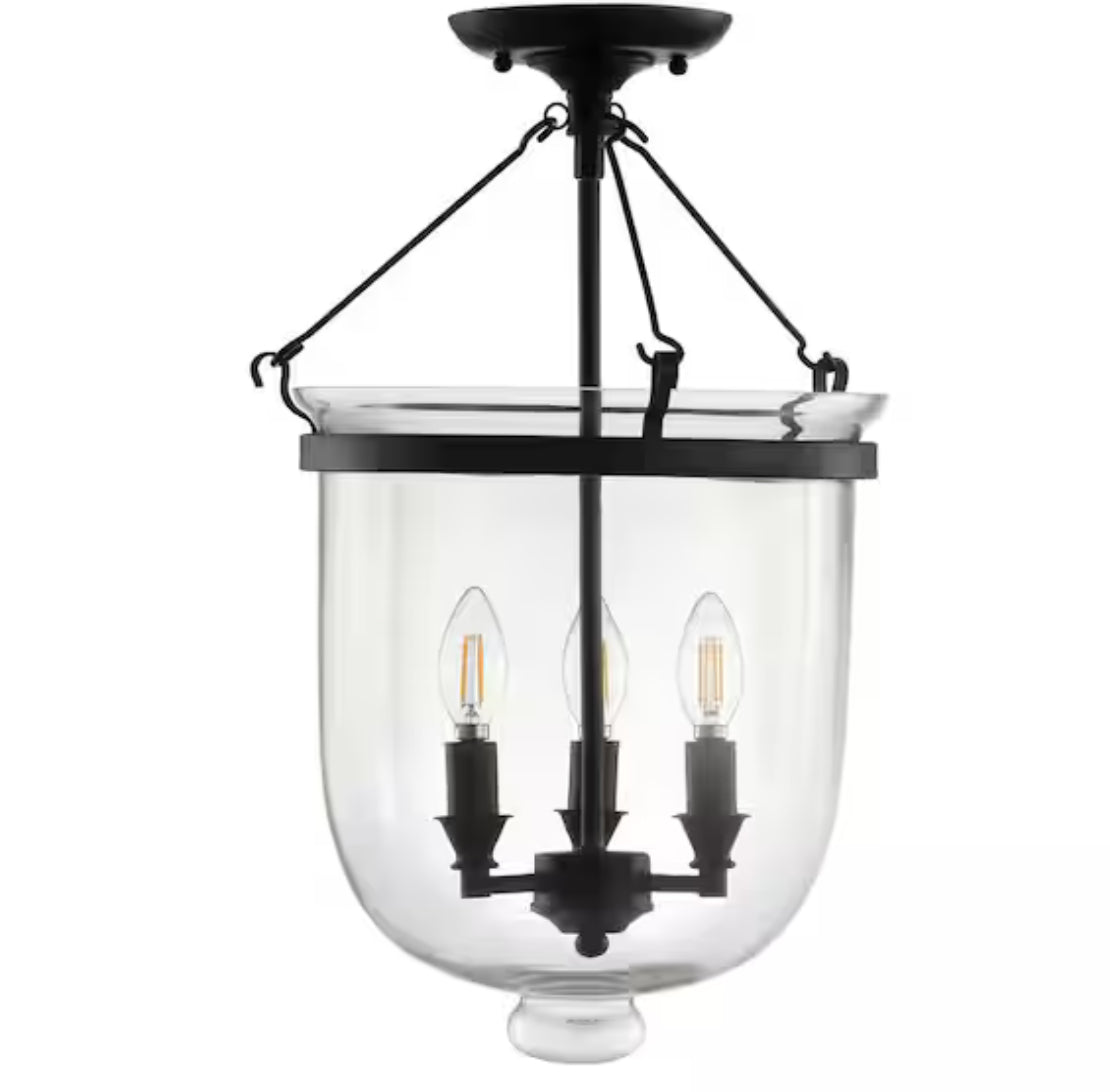 Charlotte 14.5 in. Oil Rubbed Bronze Metal/Glass LED Semi-Flush Mount