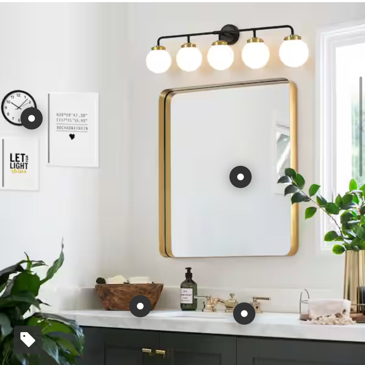 38.98 in. 5-Light Black and Gold Bathroom Vanity Light with Opal Glass Shades, Bulbs not Included