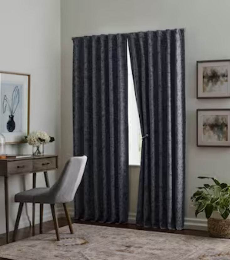 allen + roth 84-in Navy Floral Blackout Thermal Lined Back Tab Single Curtain Panel