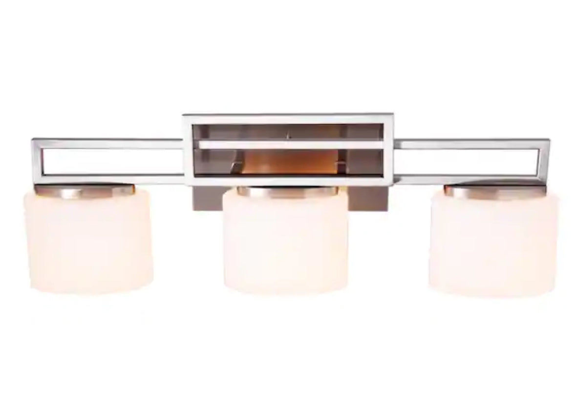 Tustna 3-Light Brushed Nickel Bathroom Vanity Light with Opal Glass Shades