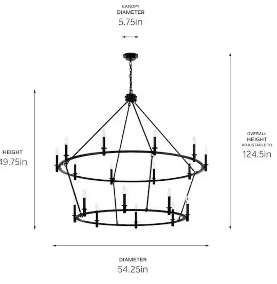 Carrick 54.25 in. 18-Light Black Traditional Candle Tiered Chandelier for Foyer