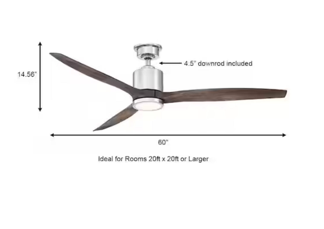 Triplex 60 in. LED Polished Nickel Ceiling Fan with Light