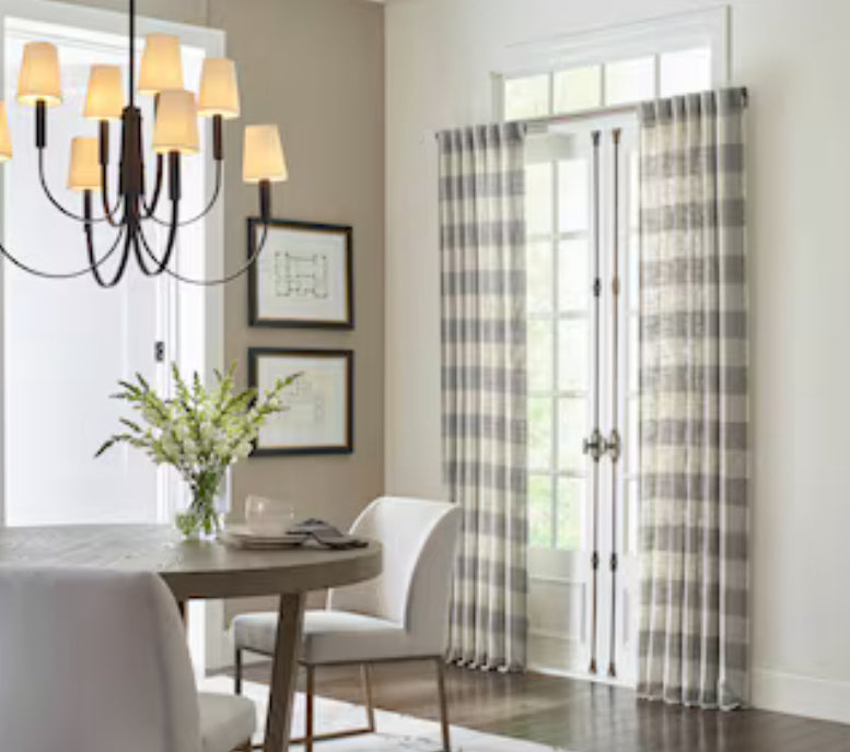 allen + roth 84-in Grey Plaid Light Filtering Back Tab Single Curtain Panel