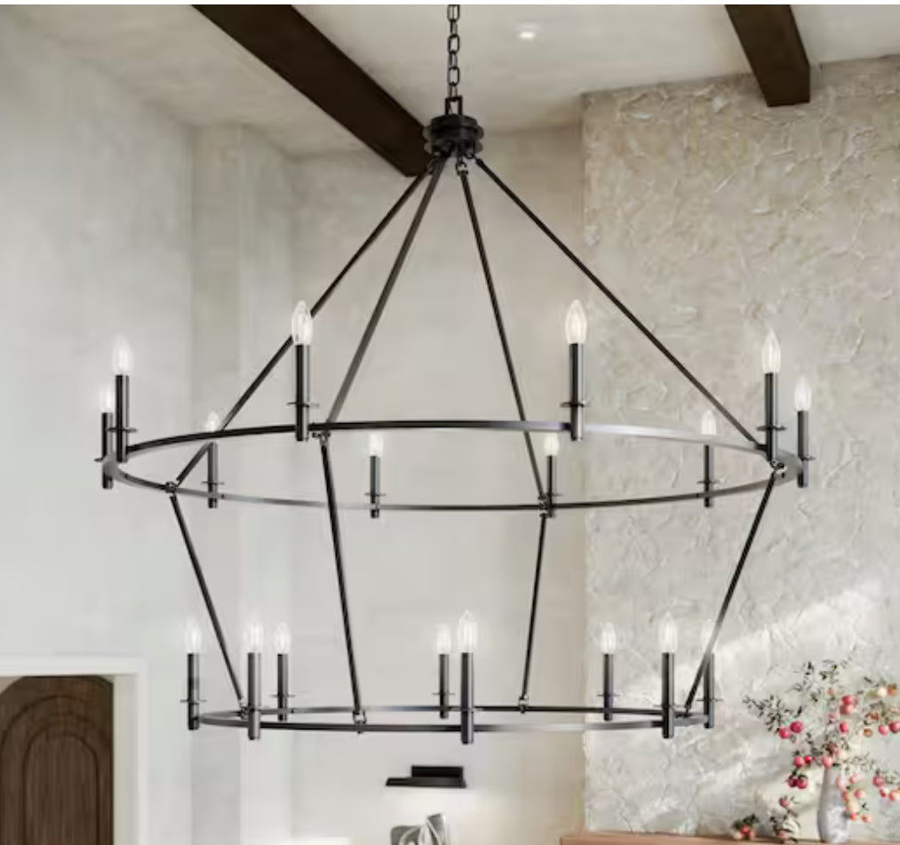 Carrick 54.25 in. 18-Light Black Traditional Candle Tiered Chandelier for Foyer