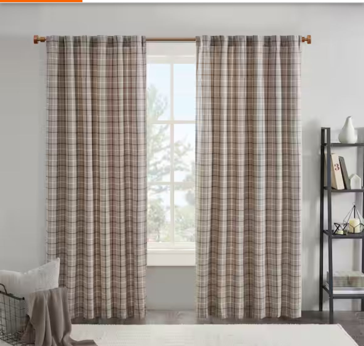 Salford Brown 50 in. W x 84 in. L Plaid Rod Pocket and Back Tab Curtain with Fleece Lining