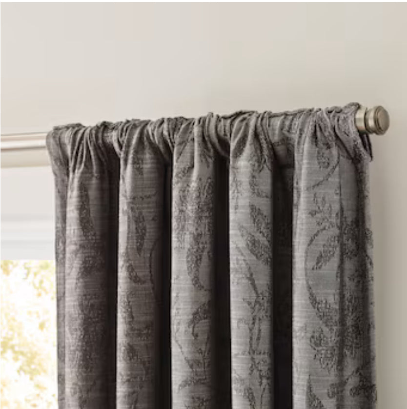 allen + roth 84-in Grey Floral Blackout Thermal Lined Back Tab Single Curtain Panel