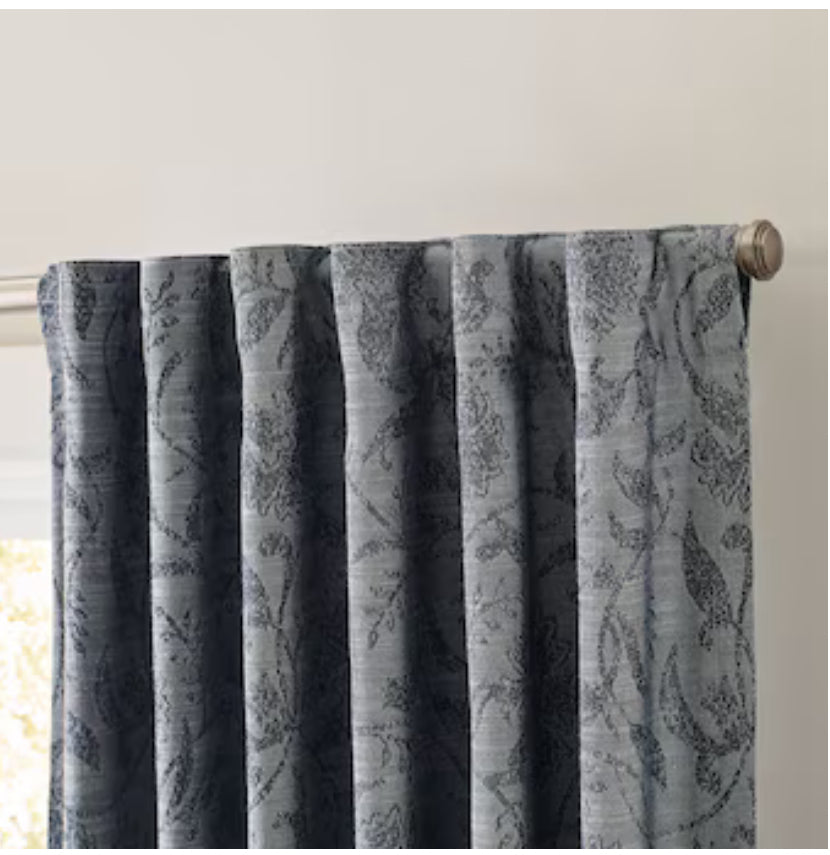 allen + roth 84-in Navy Floral Blackout Thermal Lined Back Tab Single Curtain Panel