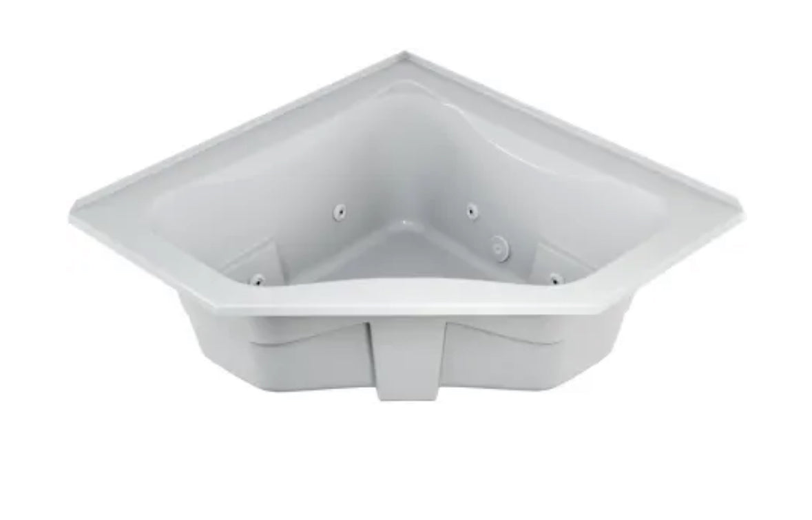 Jacuzzi 60" x 60" Signature Corner Whirlpool Bathtub with 6 Jets, Air Controls, RapidHeat Water Heater, Center Drain, Tiling Flange, and Right Pump