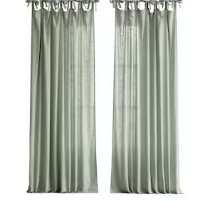 allen + roth 84-in Sea Green Light Filtering Tie Top Single Curtain Panel