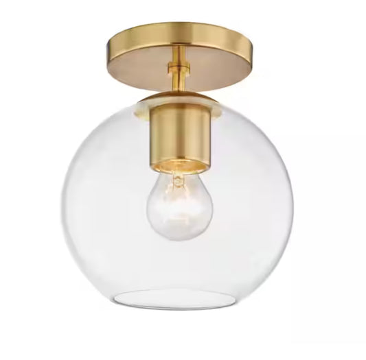 Vista Heights 8 in. 1-Light Aged Brass Semi Flush Mount Ceiling Light