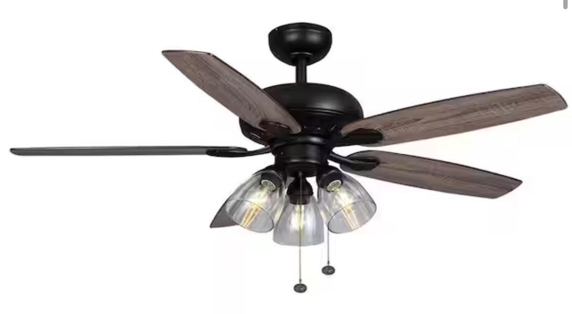 Rockport 52 in. LED Matte Black Ceiling Fan with Five Reversible Blades