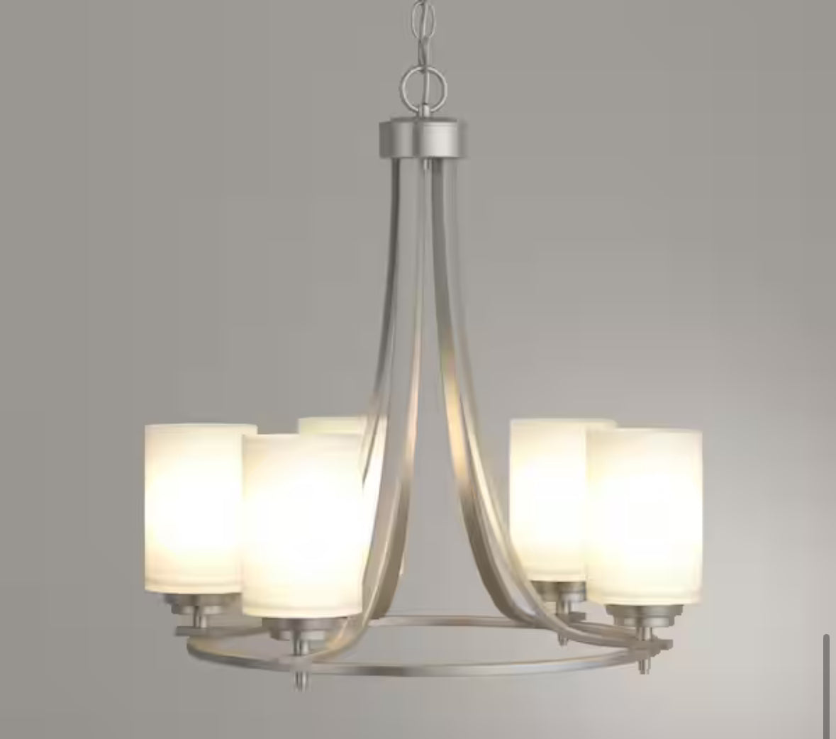 5-Lights Satin Nickel Chandelier with Etched White Glass