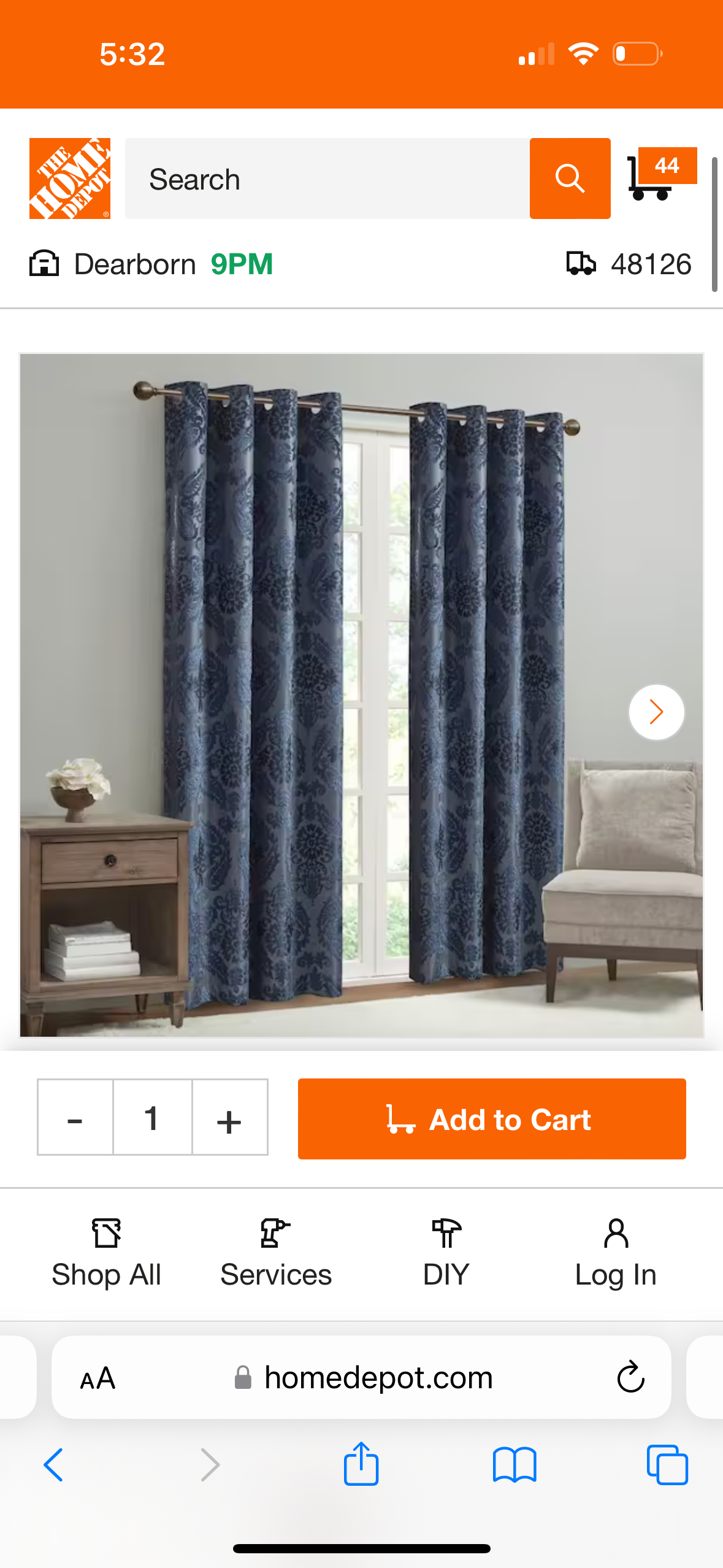 Loraine Navy Damask Knitted Jacquard Paisley 50 in. W x 108 in. L Blackout Grommet Top Curtain