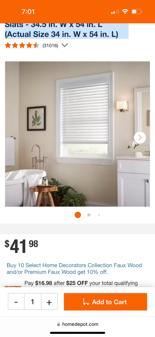 White Cordless Faux Wood Blinds for Windows with 2 in. Slats - 34.5 in. W x 54 in. L (Actual Size 34 in. W x 54 in. L)