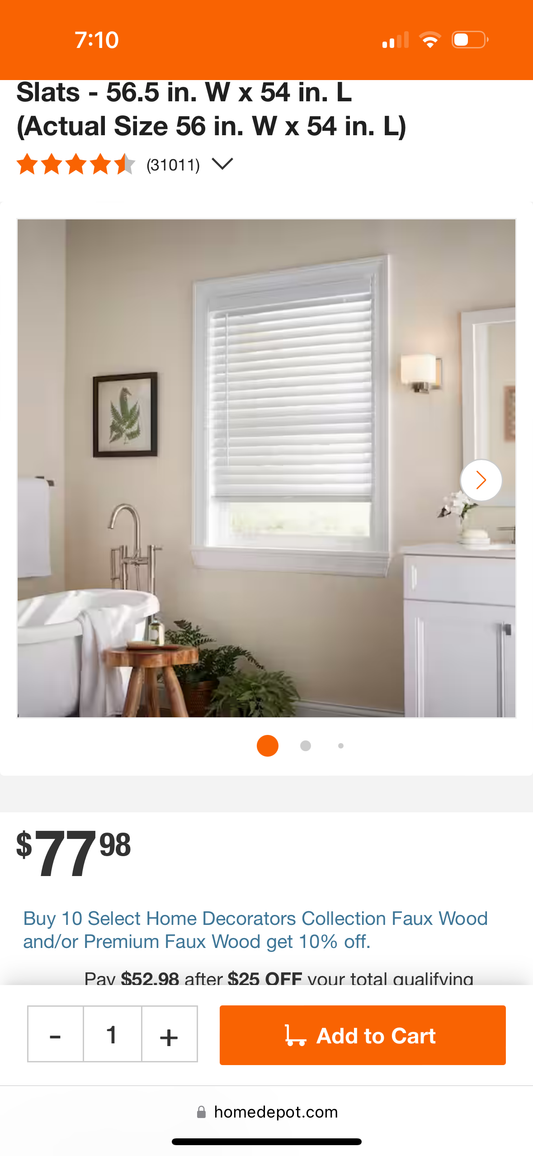 White Cordless Faux Wood Blinds for Windows with 2 in. Slats - 56.5 in. W x 54 in. L (Actual Size 56 in. W x 54 in. L)
