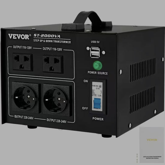 Vevor Voltage Converter Transformer 2000-Watt Heavy-Duty Step Up Down Transformer Converter(240V to 110V, 110V to 240V)