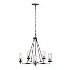 Bainbridge 24 in. 5-Light Black Outdoor Urban Industrial Chandelier with Clear Seeded Glass Shades