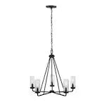 Bainbridge 24 in. 5-Light Black Outdoor Urban Industrial Chandelier with Clear Seeded Glass Shades