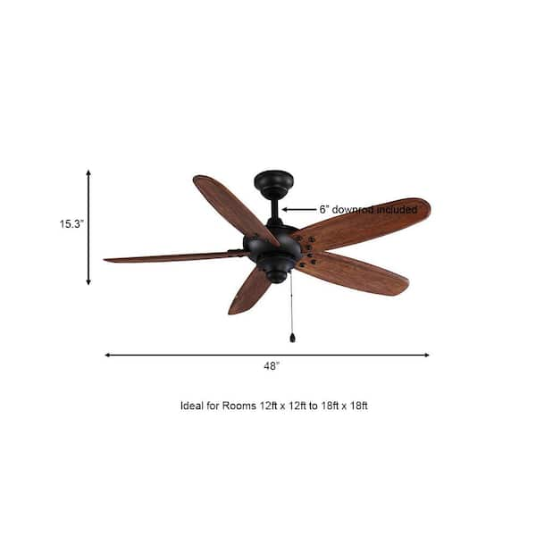 Altura 48 in. Indoor/Outdoor Matte Black Ceiling Fan with Downrod and Reversible Motor; Light Kit Adaptable