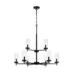 Zire 9-Lights Midnight Black Modern Minimalist Dining Room Hanging Candlestick Chandelier with Clear Glass Shades