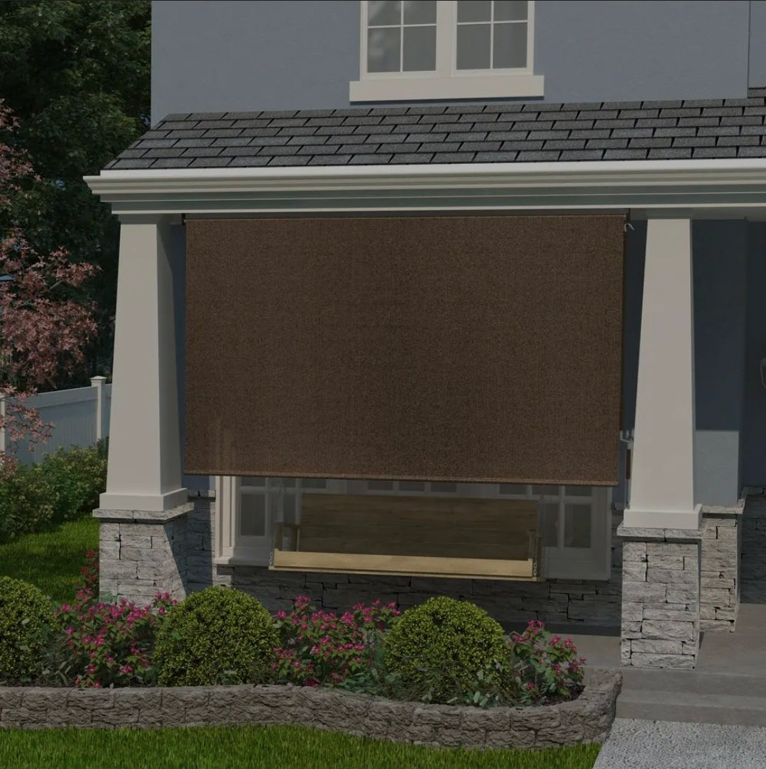 Coolaroo Walnut UV Blocking Fade Resistant Fabric Exterior Roller Shade 48 in. W x 96 in. L