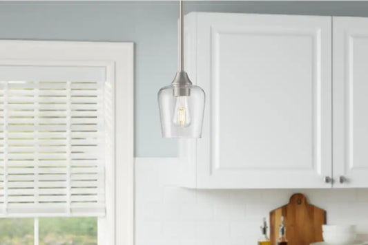Hampton Bay
Pavlen 1-Light Brushed Nickel Contemporary Hanging Mini Pendant with Clear Glass Shade