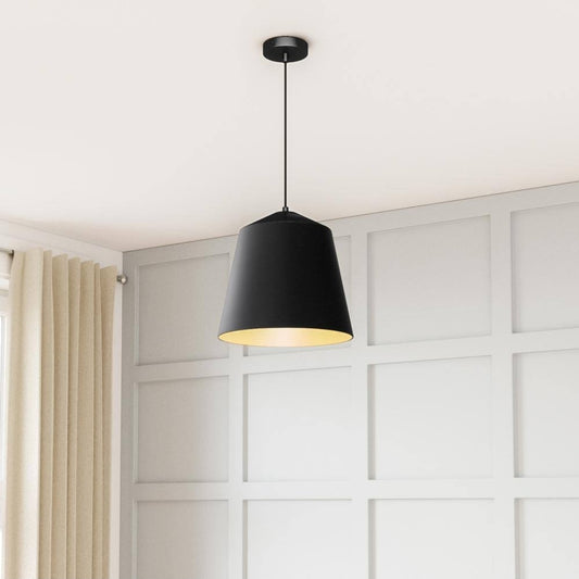 12.5 in. 1-Light Black Industrial Farmhouse Oversized Pendant Light Fixture with Metal Shade
