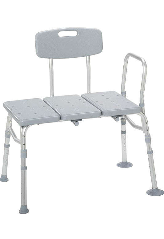 Drive Medical 12011KD-1 Tub Transfer Bench For Bathtub, Height Adjustable Shower Bench with Backrest, Shower Seat Shower Chair Bath Chair for Elderly, Seniors, Arm Support for Transfer, 400 Weight Cap