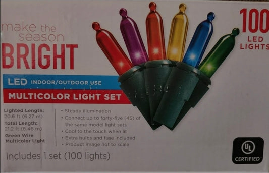 100 Count Make the Season Bright LED Multicolor Multi Color Christmas String Light Set - 21.2 Feet